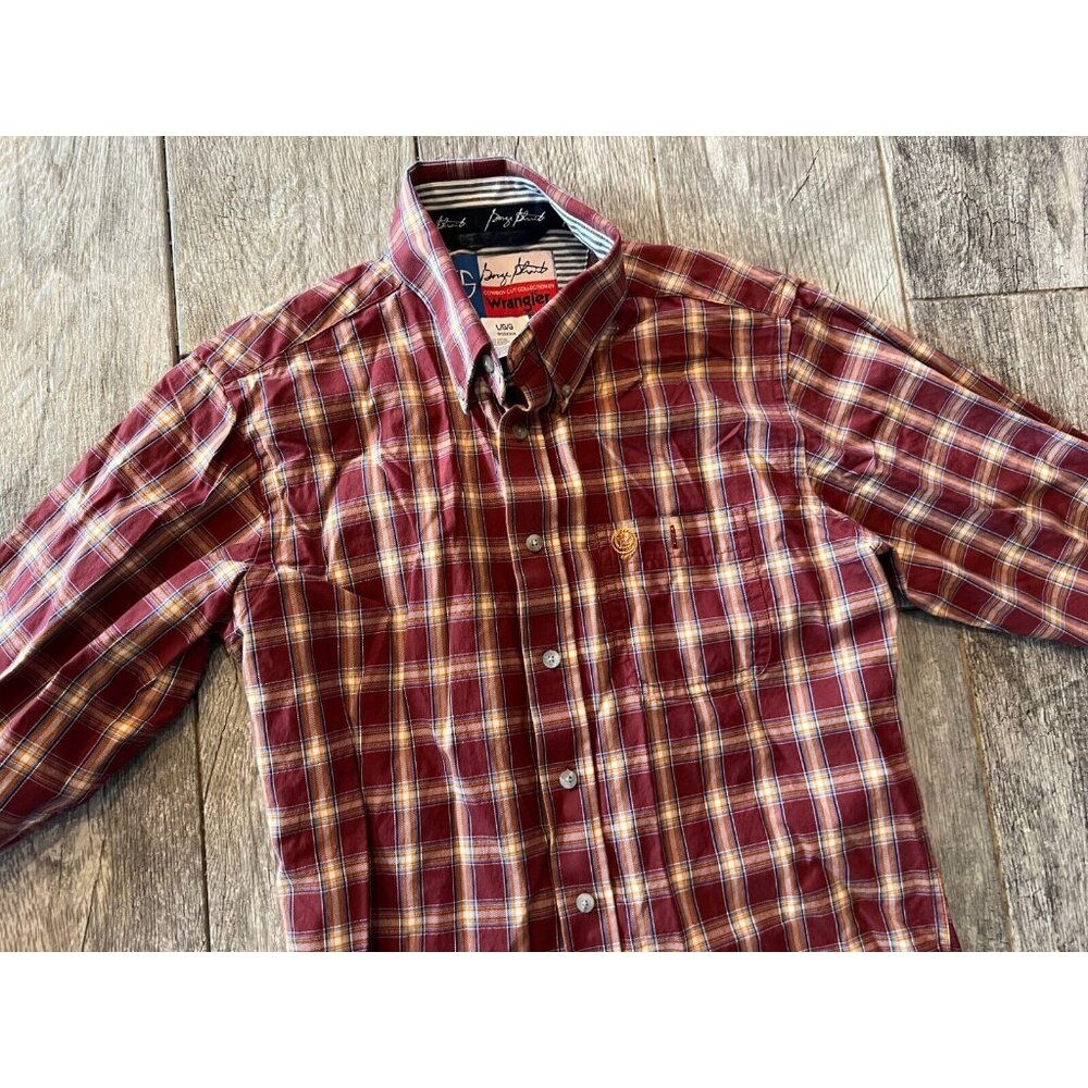 Wrangler George Strait Shirt Long sleeve button front Boys Large Plaid Western
